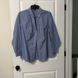 Jones New York No-Iron Tailored Blue with White Stripes Blouse